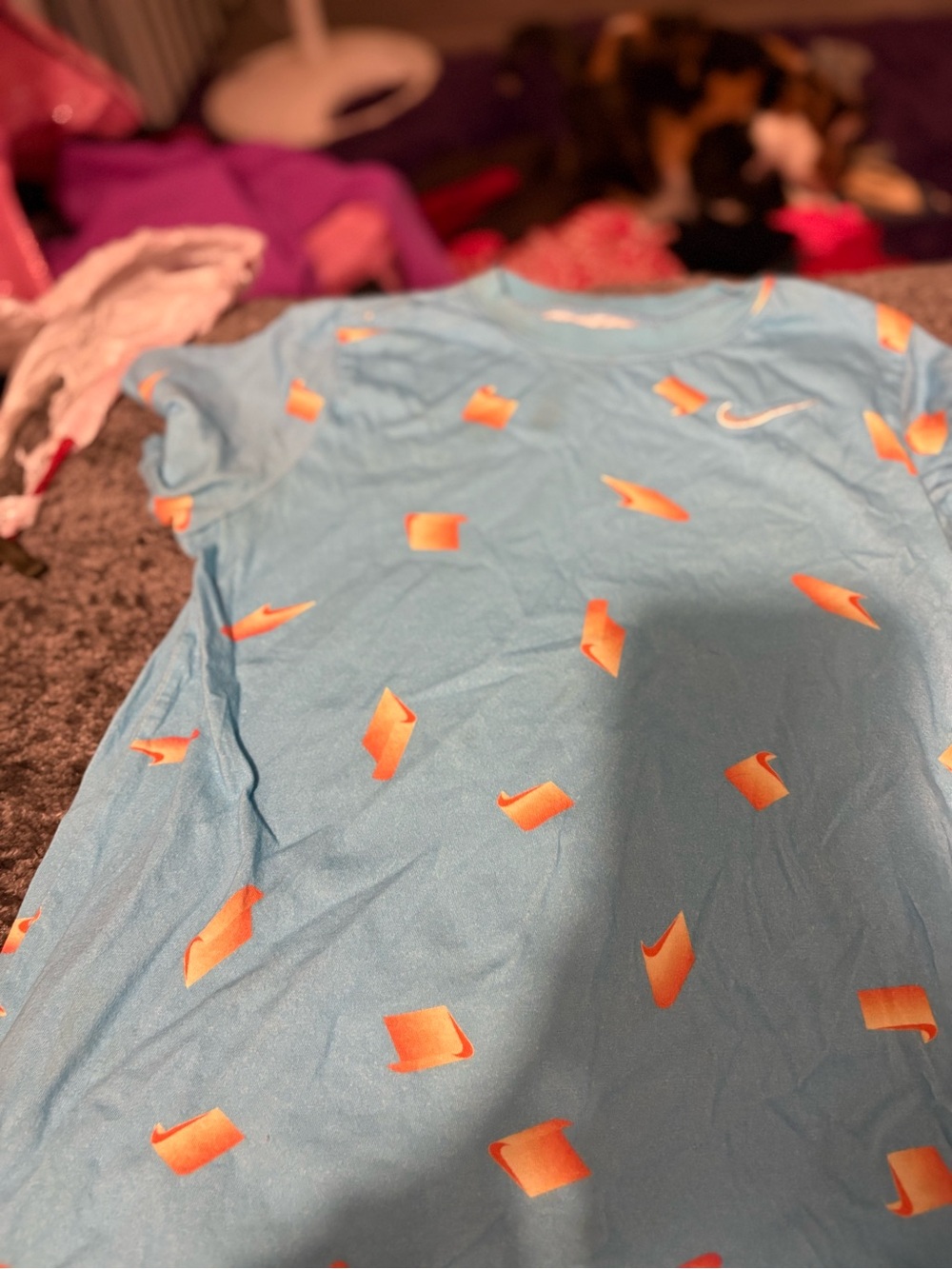 Nike Light Blue Tee with Orange Graphic Accents